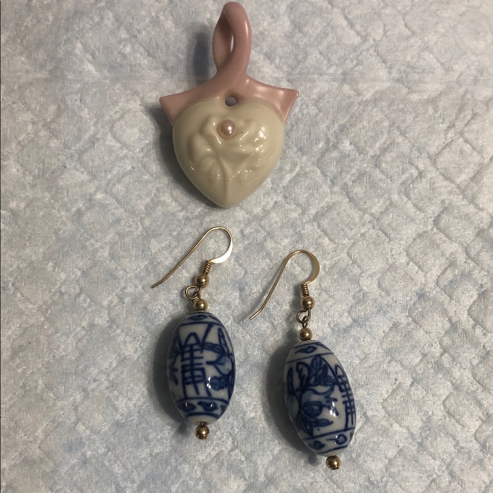 Vintage Blue and White Porcelain Drop Earrings